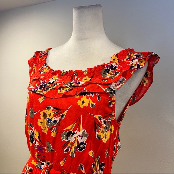 Anthropology Sleeveless Floral Red midi Dress size 8 - Picture 2 of 13